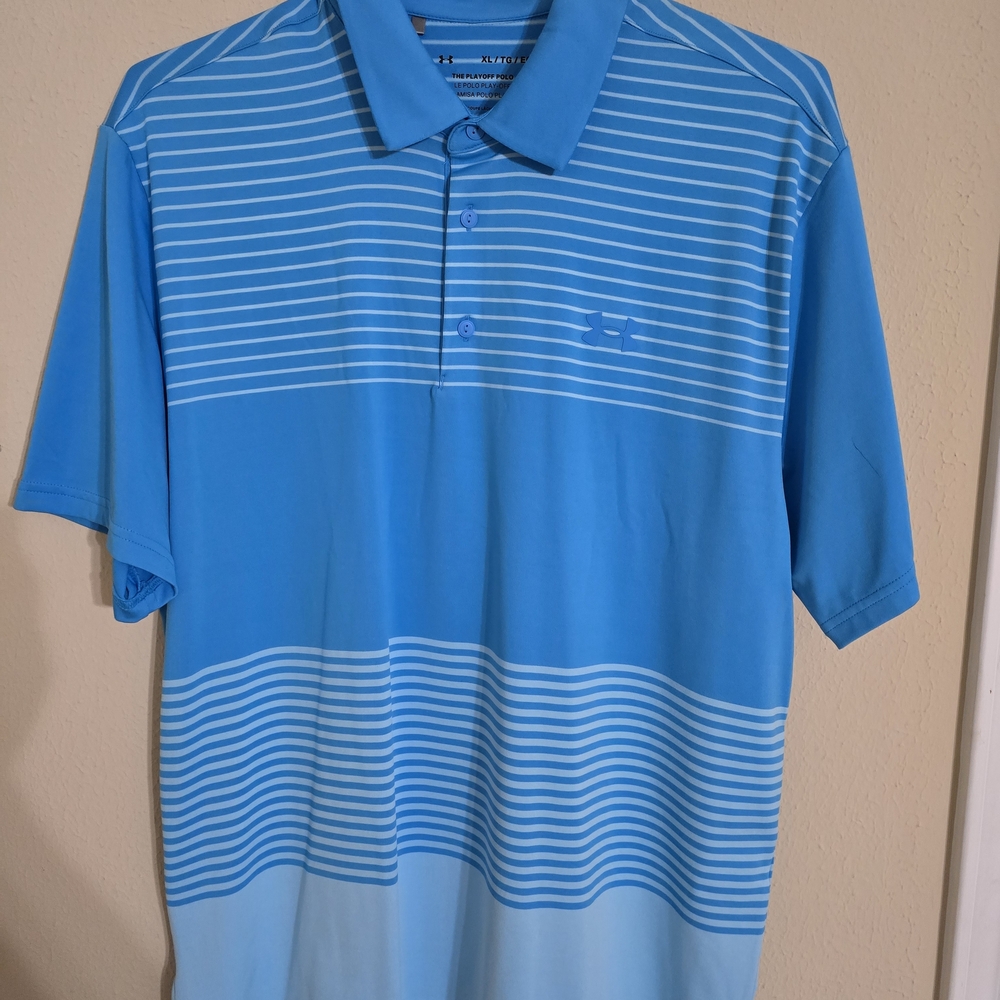 Under Armour Men's Light Blue Striped Polo